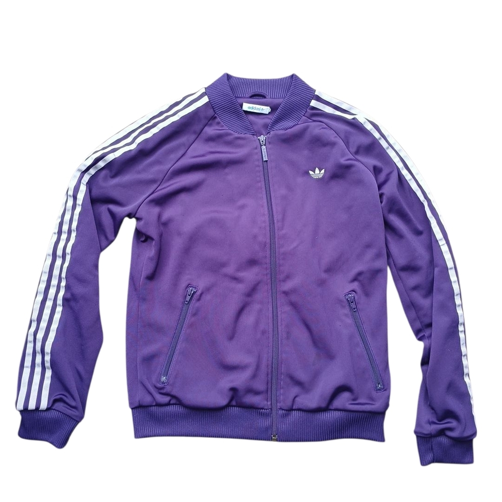 Vintage Adidas Violet Track Jacket with White Stripes Size Medium